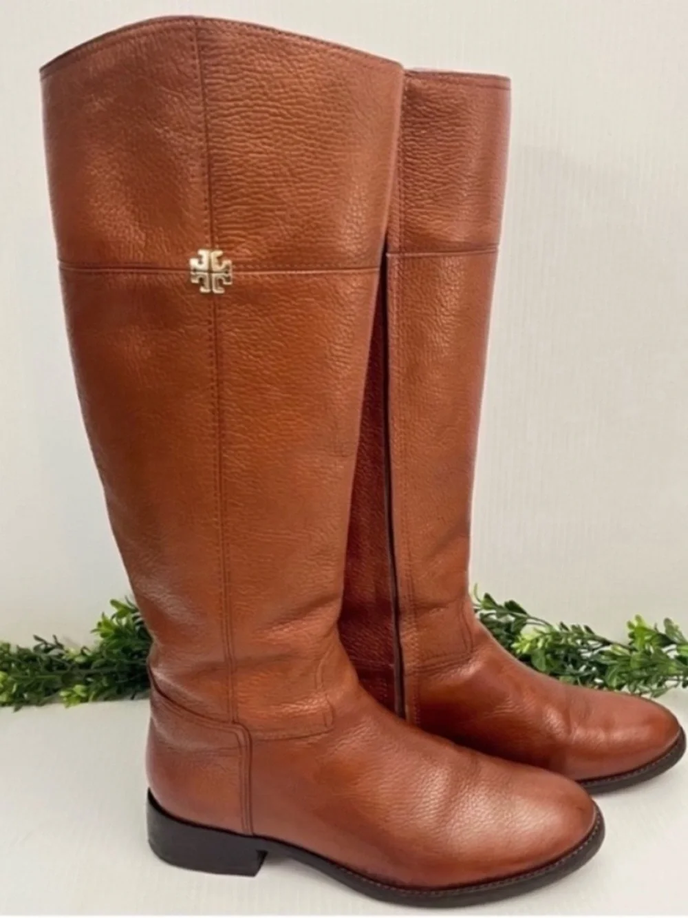 Tory Burch 'Jolie' Tall Riding Boots - Cognac Brown Leather Size 8.5